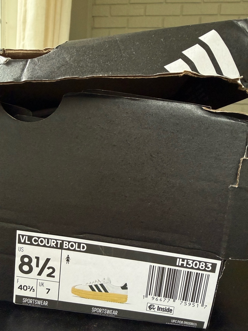 adidas White and Black VL Court Bold Sneakers - Picture 9 of 9